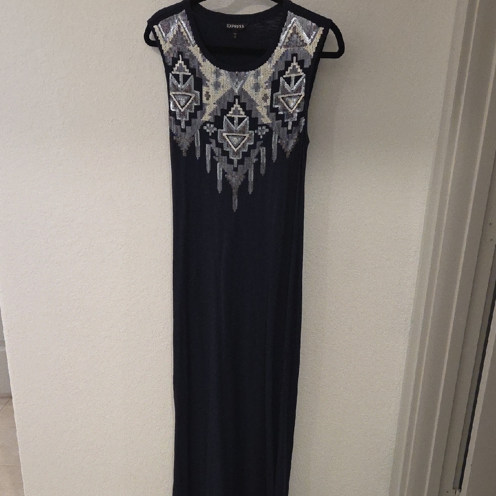 Express Navy Maxi Dress With Sequins